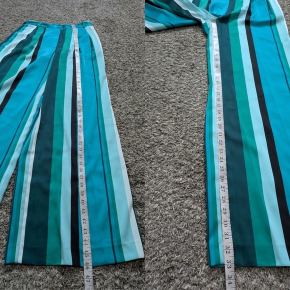 NWT Worthington Blue Green Striped Satin Wide Leg Mid Rise Professional Pant 4 - Picture 12 of 13
